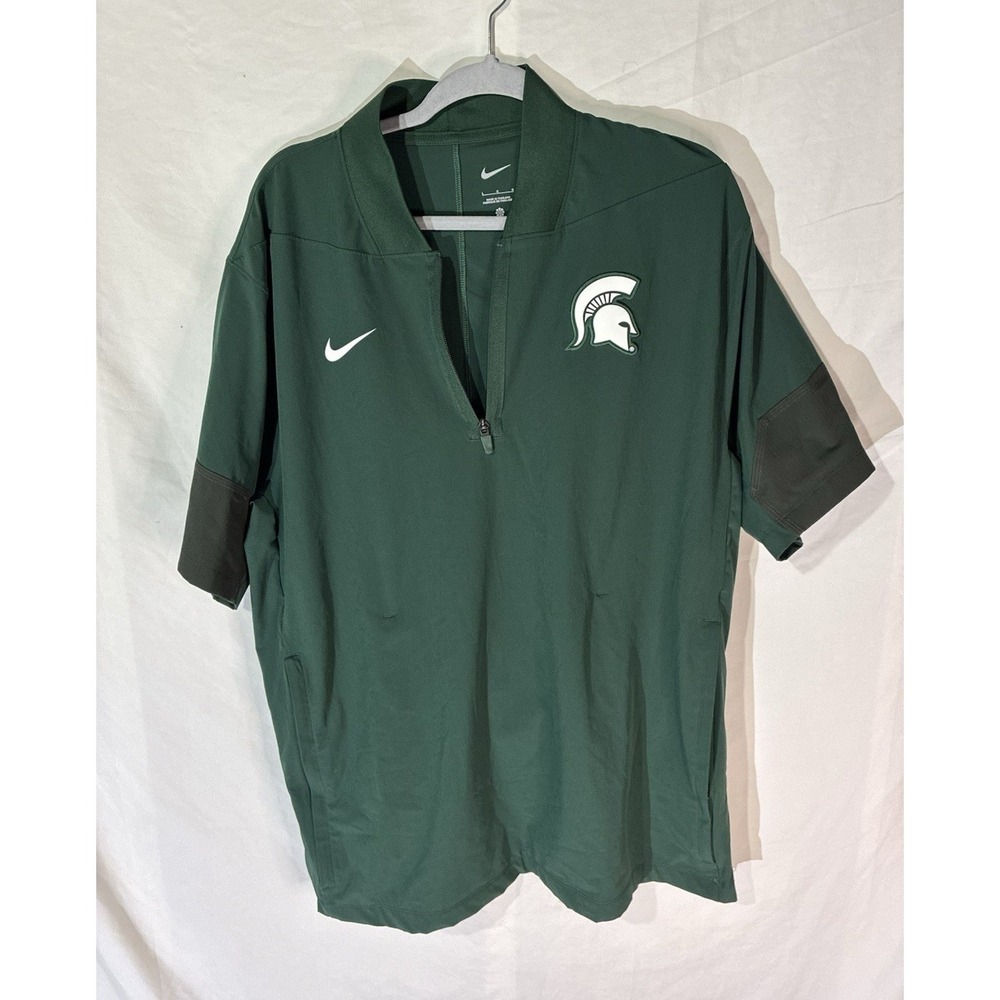 Nike NWOT Michigan State Spartans NCAA Golf Green 1/4 Zip Polo Men's L
